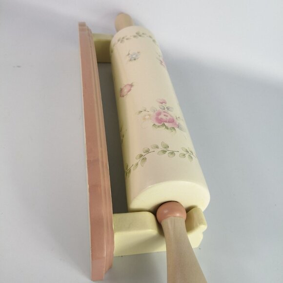 Pfaltzgraff Tea Rose Ceramic Rolling Pin  Wall Hanging Bracket Cottage Pastry - Picture 11 of 11